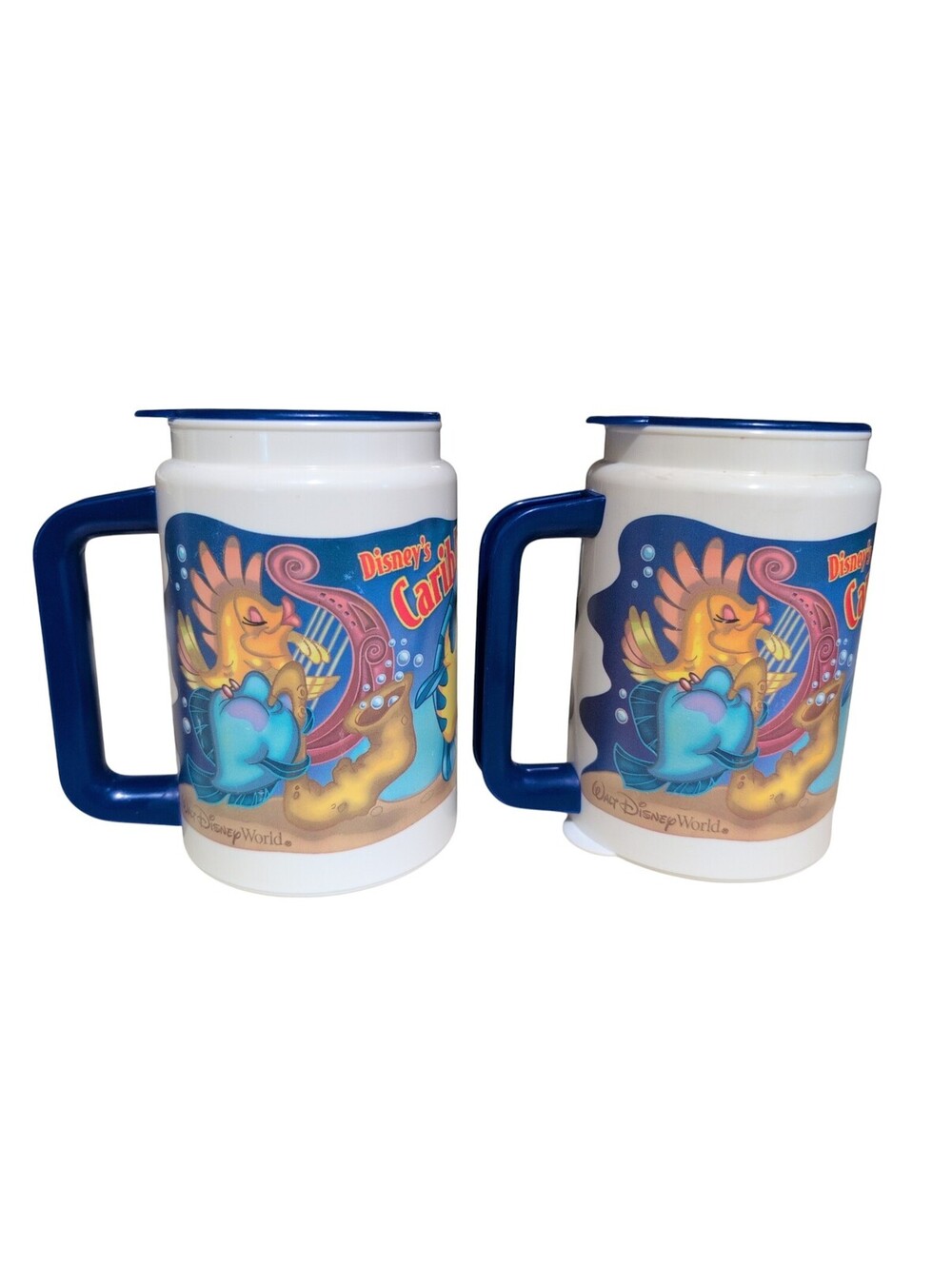 Vintage Disney Little Mermaid  Caribbean Beach Resort Cup Travel Mug Blue W/Lids
